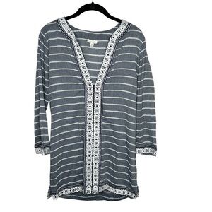 Soft Joie Tunic Top Dress Womens XS Blue White Embroidered V-Neck